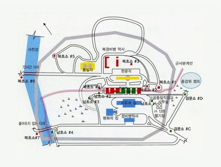 현재의 판문점 내 시설 배치도